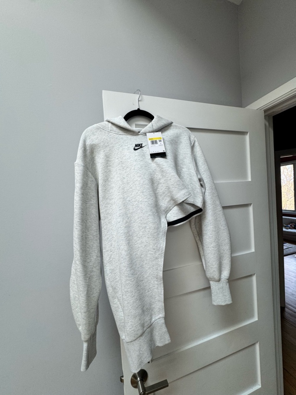 Nike Women’s Light Gray Crewneck Hoodie with Black Logo